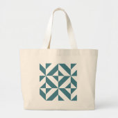 Diep Blauwgroen groen geometrisch decoderpatroon Grote Tote Bag (Voorkant)