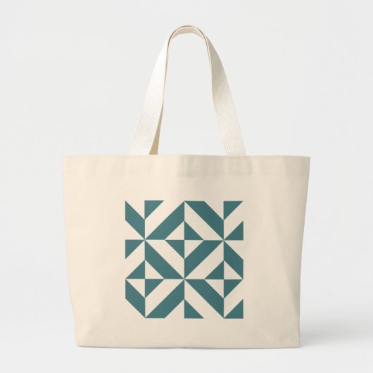 Diep Blauwgroen groen geometrisch decoderpatroon Grote Tote Bag (Voorkant)