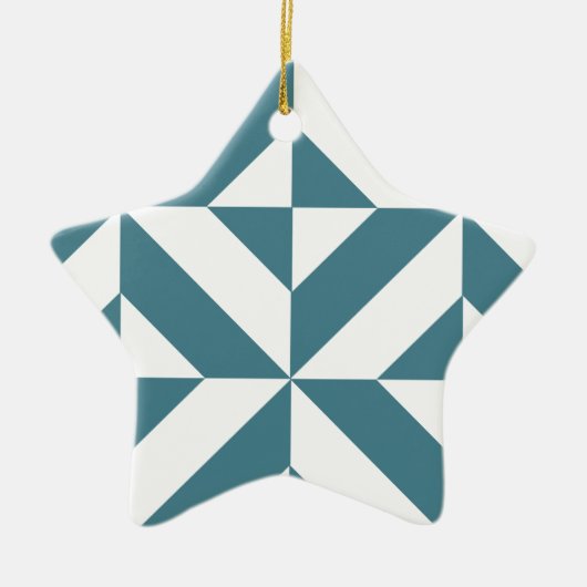 Diep Blauwgroen groen geometrisch decoderpatroon Keramisch Ornament (Voorkant)