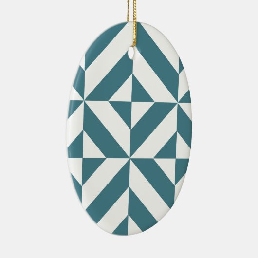 Diep Blauwgroen groen geometrisch decoderpatroon Keramisch Ornament (Rechts)