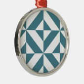 Diep Blauwgroen groen geometrisch decoderpatroon Metalen Ornament (Rechts)
