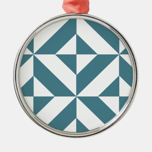 Diep Blauwgroen groen geometrisch decoderpatroon Metalen Ornament (Voorkant)