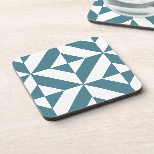 Diep Blauwgroen groen geometrisch decoderpatroon Onderzetter (Linkerzijde)
