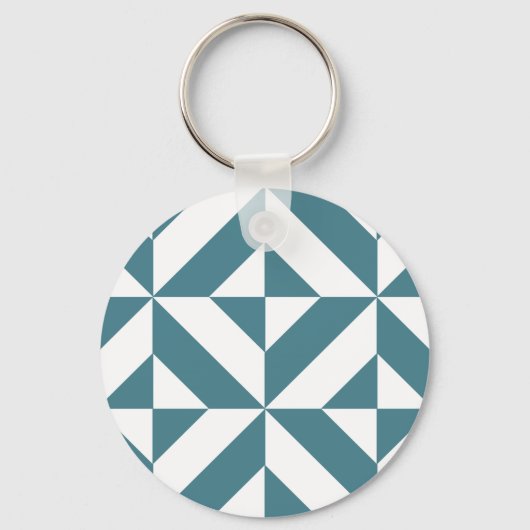 Diep Blauwgroen groen geometrisch decoderpatroon Sleutelhanger (Voorkant)