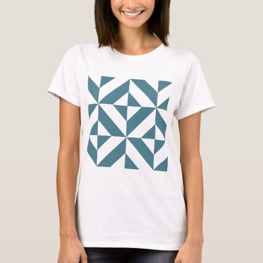 Diep Blauwgroen groen geometrisch decoderpatroon T-shirt (Voorkant)
