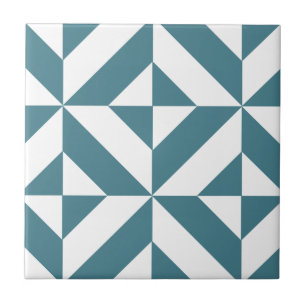 Diep Blauwgroen groen geometrisch decoderpatroon Tegeltje