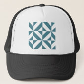 Diep Blauwgroen groen geometrisch decoderpatroon Trucker Pet (Voorkant)