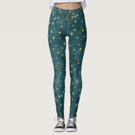 Diep blauwgroen nachtelijke hemel hemels gouden st leggings