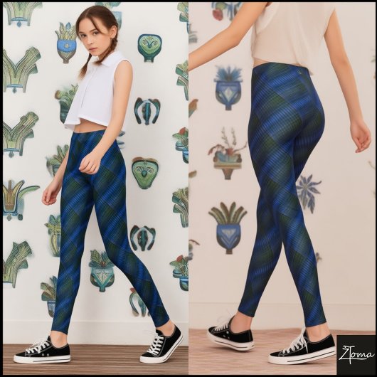 Diep blauwgroene diagonale geruite textuur leggings