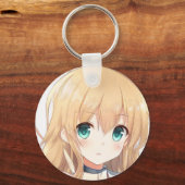Diep blond meisje groene ogen anime manga sleutelhanger (Voorkant)