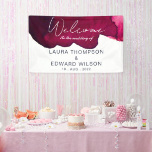 Diep bordeauxrood aquarel abstracte inkt wijnrood spandoek