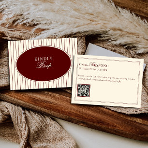 Diep bordeauxrood ivoor strepen ovaal oude rijkdom RSVP kaartje