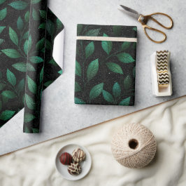 Diep bosgroen dichte zwarte glinsterpatroon cadeaupapier