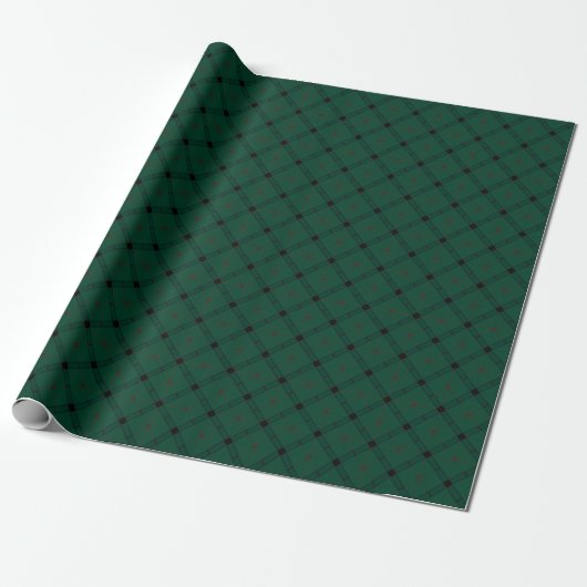Diep bosgroen en zwart diagonaal geruit cadeaupapier (Uitgerold)