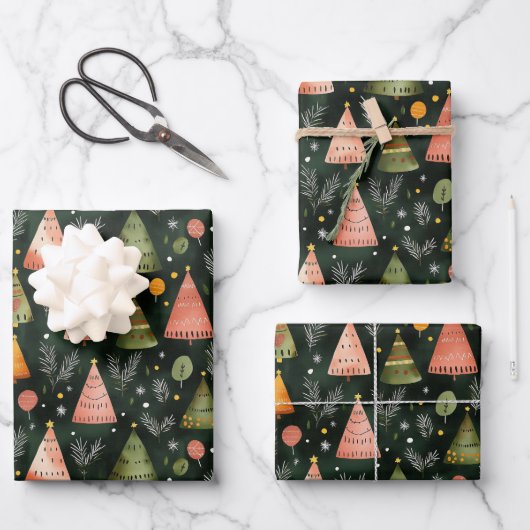 Diep bosgroen Noordse kerstboompatroon Inpakpapier Vel (Voorkant)