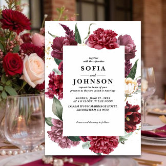 Diep Bourgondië Blush Bloemige Marsala Roze trouwd Kaart