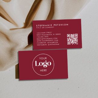 Diep Bourgondië Elegant Bedrijfslogo QR-code Visitekaartje
