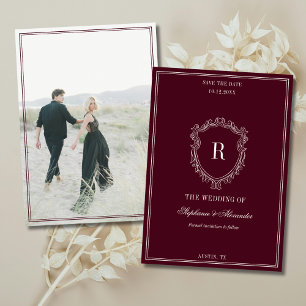 Diep Bourgondië Ivoor Kam Old Money Foto Bruiloft Save The Date