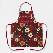 Diep Bourgondisch Schort met Cream Flowers (Voorkant)