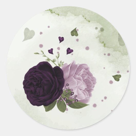 Diep- en lichte paarse bloemen groen ronde sticker (Voorkant)