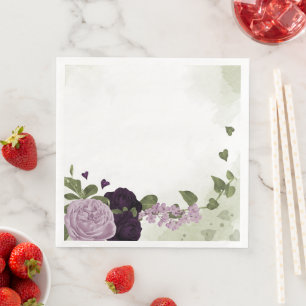 Diep- en lichte paarse bloemen groen servet