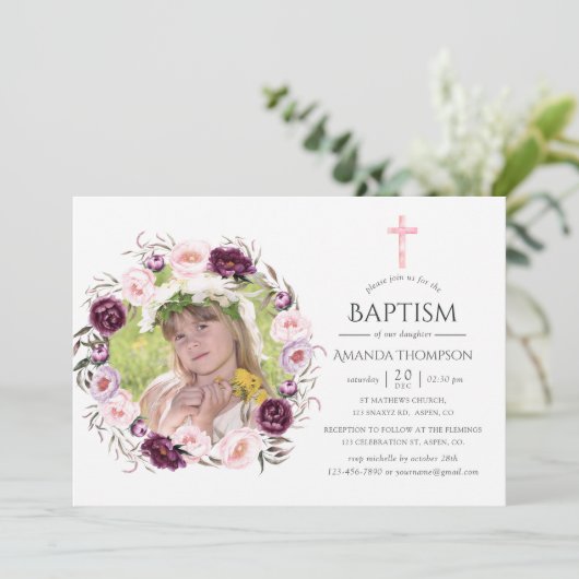 Diep fluweel en Struik roze doop of doop Kaart (Staand voorkant)