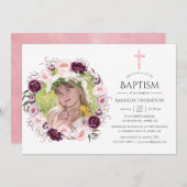 Diep fluweel en Struik roze doop of doop Kaart (Voorkant / Achterkant)