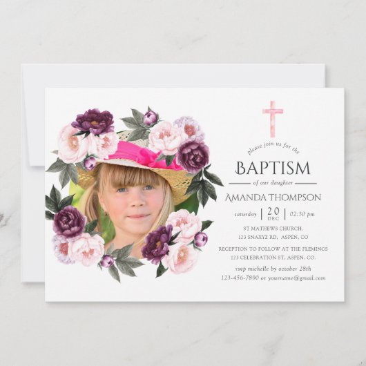 Diep fluweel en Struik roze doop of doop Kaart (Voorkant)