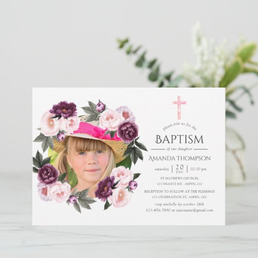 Diep fluweel en Struik roze doop of doop Kaart (Staand voorkant)