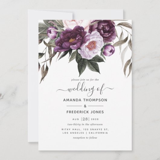 Diep fluweelachtig bloemend bruiloft kaart (Voorkant)