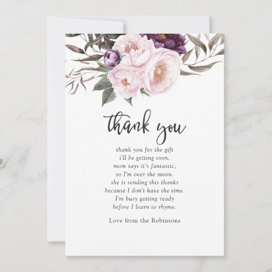 Diep fluwelen bloem Baby Shower bedankt Kaart (Voorkant)