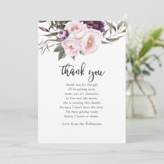 Diep fluwelen bloem Baby Shower bedankt Kaart (Staand voorkant)