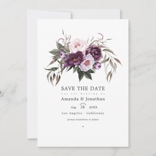 Diep fluwelen bloem bruiloftsfoto save the date (Voorkant)