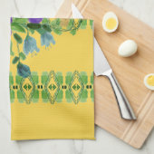 Diep geel met bloemen theedoek (Quarter Fold)