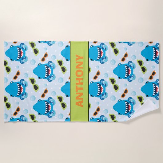 Diep gepersonaliseerd in Zee haaien Strandlaken (Voorkant)