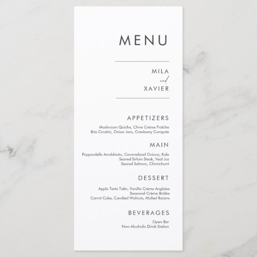 Diep grijs en wit | Modern Minimal Wedding Menu (Voorkant)