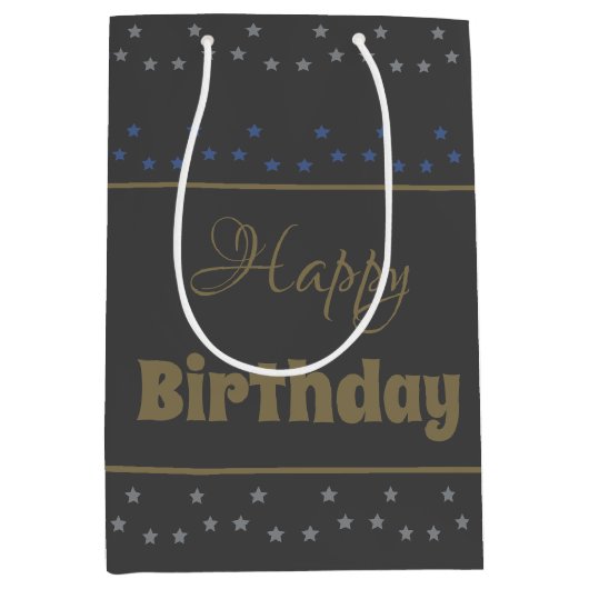 Diep Grijs Ster Patroon Accent Medium Cadeauzakje (Voorkant)