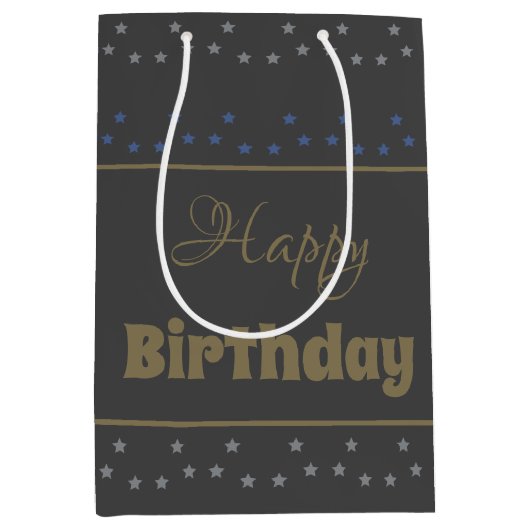 Diep grijs sterpatroon accent medium cadeauzakje (Voorkant)