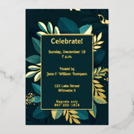 Diep groen bladgoud folie uitnodiging
