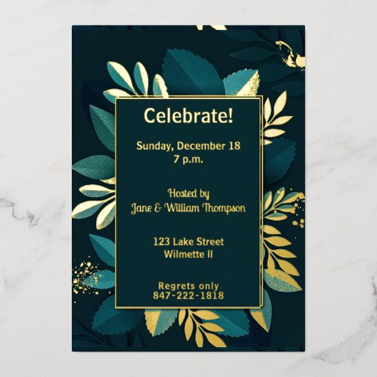 Diep groen bladgoud folie uitnodiging (Voorkant)