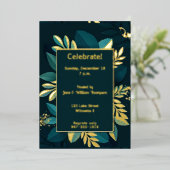 Diep groen bladgoud folie uitnodiging (Staand Voorkant)