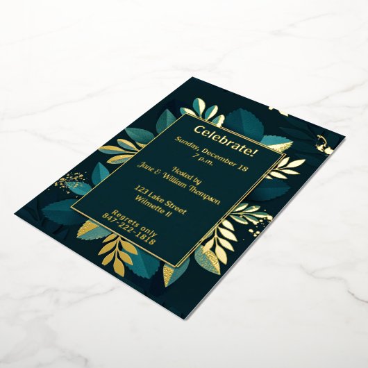 Diep groen bladgoud folie uitnodiging (Gedraaid)