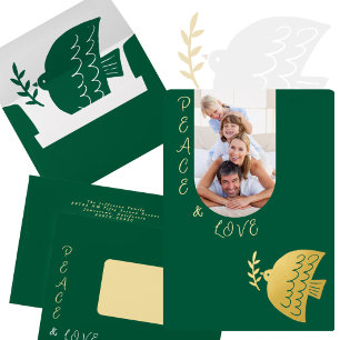Diep Groen, Boter Geel & Goud Kerstfoto Folie Feestdagenkaart