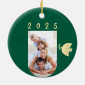 Diep Groen, Boter Geel & Goud Kerstfoto Keramisch Ornament (Achterkant)