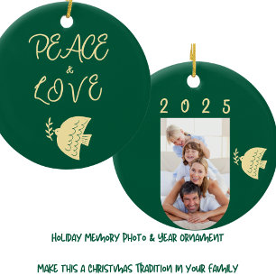 Diep Groen, Boter Geel & Goud Kerstfoto Keramisch Ornament