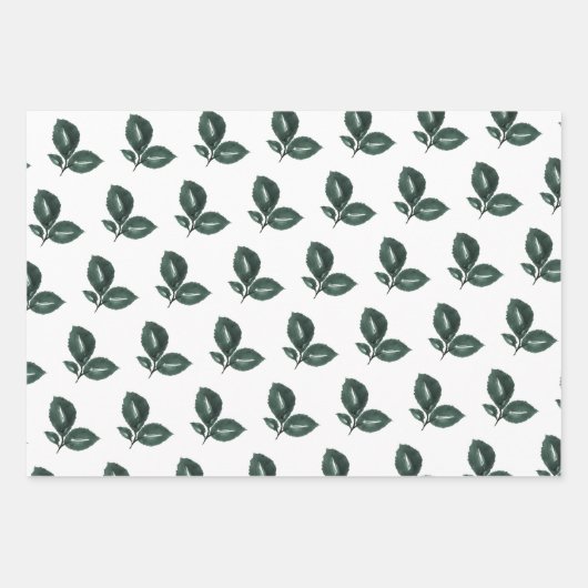 Diep groen en wit lef inpakpapier vel (Voorkant)