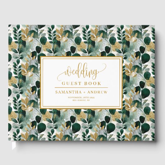 Diep groen goud botanische bruiloft gastenboek (Voorkant)
