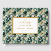Diep groen goud bruiloft gastenboek met botanicals (Voorkant)