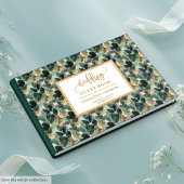 Diep groen goud bruiloft gastenboek met botanicals