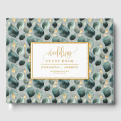 Diep groen goud bruiloft gastenboek met groen (Voorkant)